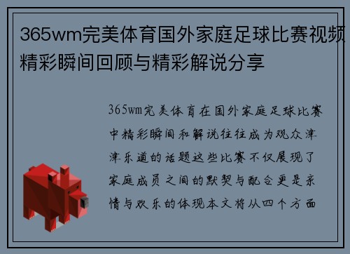 365wm完美体育国外家庭足球比赛视频精彩瞬间回顾与精彩解说分享